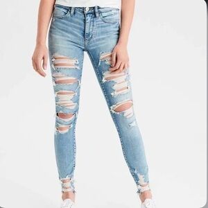 American Eagle Distressed Next Level Stretch Light Blue Skinny Jeans Jeggings
